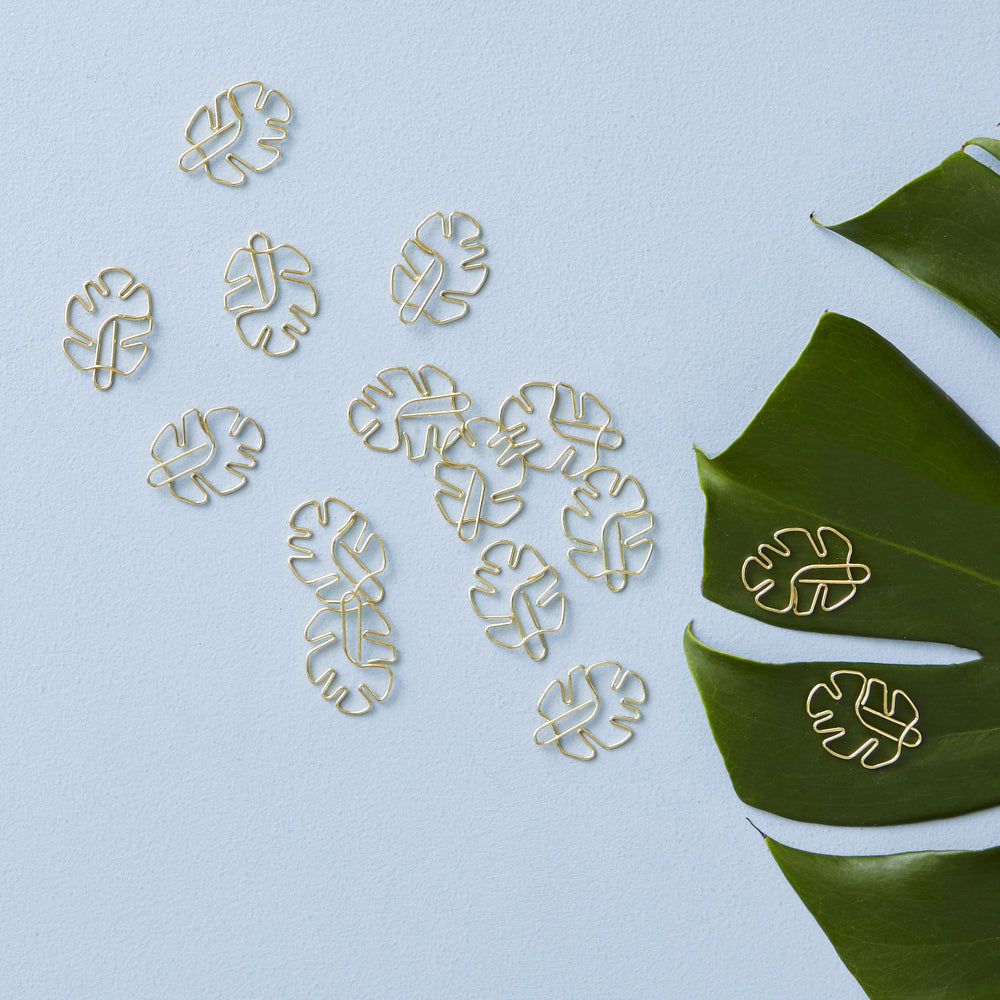 Set of 12 gold leaf shaped paper clips